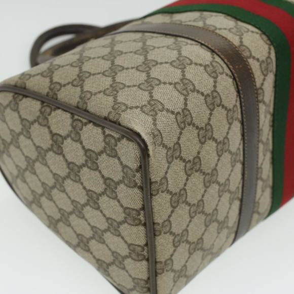 GUCCI Web Sherry Line GG Canvas Boston Bag PVC Leather Beige Green Auth rd4090 - Picture 14 of 16